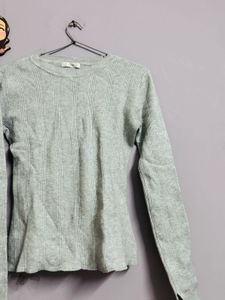 Gray Ribbed Long Sleeve Top