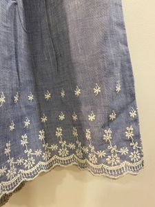 Blue Embroidered Hem Skirt