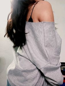 Light Grey Off Shoulder Sweatshirt