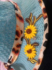 Blue Sun Hat with Sunflower Detail