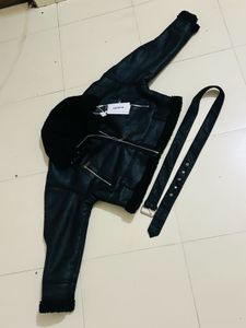 Black Faux Leather Aviator Jacket