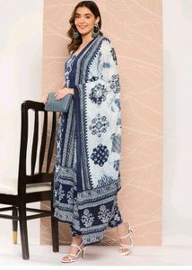 Blue & White Printed Salwar Kameez