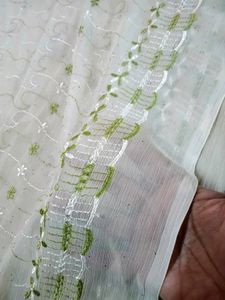 Shimmer Cream Dupatta With Green Thread Work