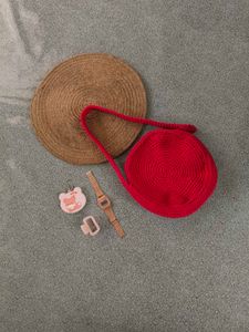 Korean Cutie 🥰 Red Crochet Round Bag ♥️