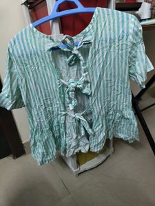 Back Open Green And White Top