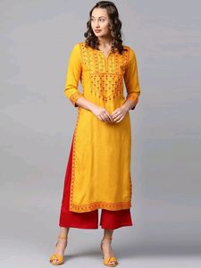 Women Pure Cotton Embroidered Straight Kurta