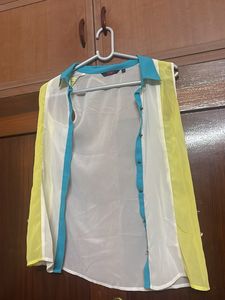 Sheer Colorful Button Down Top