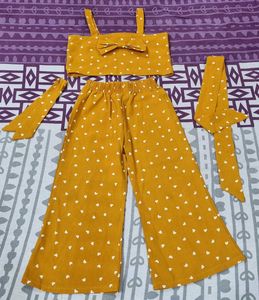 Heart Print Crop Top &amp; Pants Set