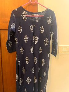 Indigo Blue Printed Cotton Kurta – Size S to M