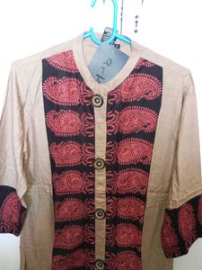 Cotton Blend Embroidered Tan Kurti
