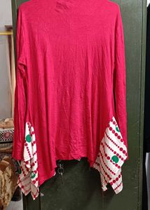 Funky Red Patterned Top Or Shrug