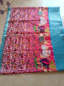 Pichwai Digital Kalamkari Print Saree 💙❤️