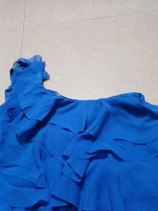 Blue One Side Off Shoulder Frock
