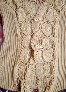 Stunning Beige/Tan Crochet Lace Cardigan Sweater