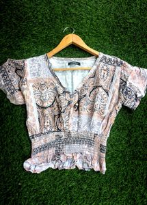 mango Patterned V-Neck Top