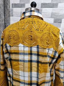 Yellow Plaid Lace Detail Shirt