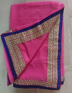 Pink Embellished Saree With Velvet Blouse Like New