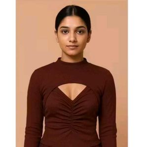 Brown Cutout Long Sleeve Top