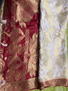 Elegant White &amp; Red Saree