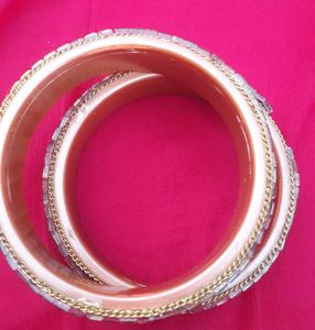 Red &amp; Gold Beaded Bangles (Set of 2)