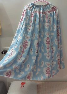 Women Cotton Blue And Pink Patterned Skirt