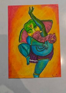 Dancing Ganesha Oil Pastel Art