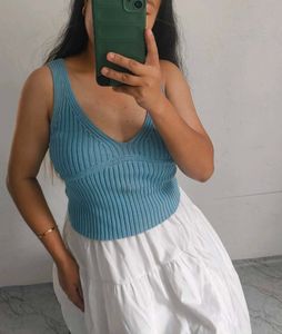 Blue Knit Tank Top
