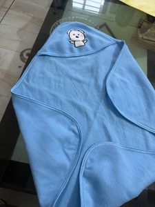 Blue Baby Blanket with Teddy Bear
