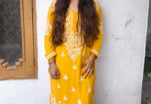 Mustard Chikankari Kurta Set
