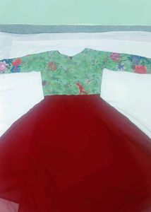 Floral Top &amp; Red Skirt Dress