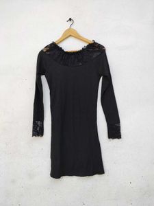Black Lace Trim Mini Dress