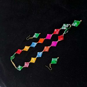 COLOURFUL NECKCHAIN With Earrings