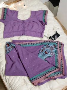 Designer Saree With Stitched Blouse  + Lipstick