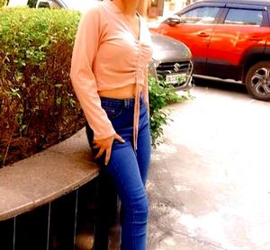 Set Of Two High Rise Jeans With Ribbed Top