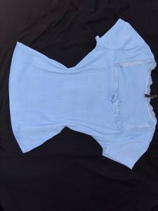 Light Blue Lace Trim Top.SIZE-30-36