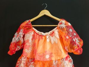 Vintage Orange Floral Tiered Dress