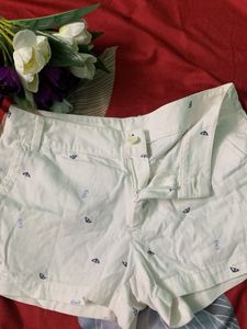 White Patterned Shorts