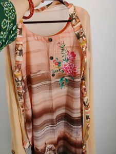Plus Size Polyester Kurta And Chiffon Dupatta