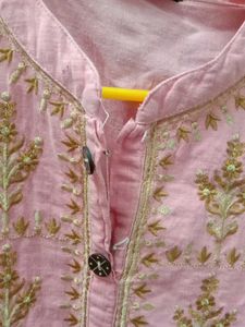 Pink Embroidered Cotton Kurti