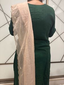 Green Top With Pink Organza Dupatta Jardosi Work