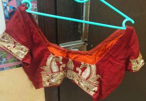 Rust &amp; Gold Embellished Saree Blouse