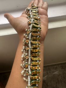 Silver Kundan Meenakari Anklets/ Payal With Pearls