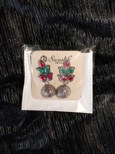 Festive Red &amp; Green Oxidized Earrings