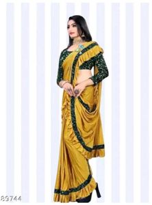 Ready to Wear Lycra Blend Navy Blue Ruffle Saree