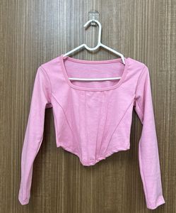 Baby Pink V Shape Core Top Long Sleeves