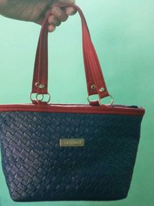 Woven Style Blue &amp; Red Medium Shoulder Handbag.