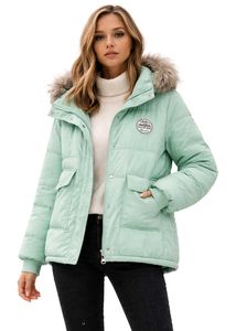 Women’s Mint Green Winter Jacket | Fur Hood