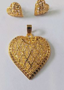 Gold Plated Heart Pendant With Ear Tops