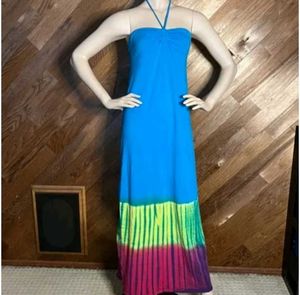 Bandeau Halter Dress Long Blue Tie Dye