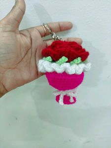 Crochet Rose Mini Bouquet Keychain